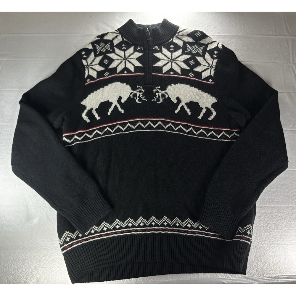 Chaps Nordic Sweater Mens Medium Black Christmas Deer Fair‎ Isle Knit